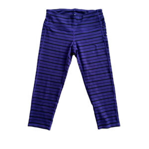 NWT Athleta Workout Crop Pants/Leggings Black/Purple Stripe Sz S